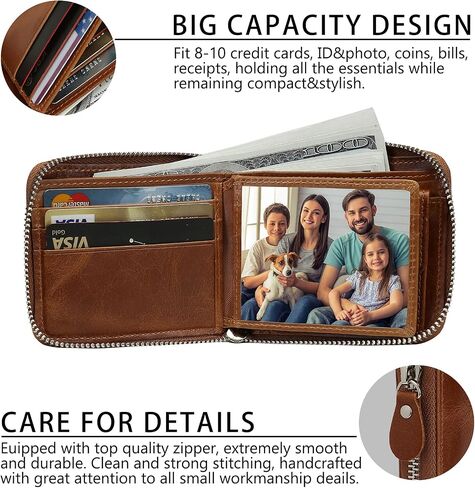 Slim Zipper Wallets For Men RFID Leather Mens Bifold Creidt Card Holder Zip Around Wallet With Coin Pocket in Kuwait