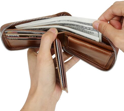 Slim Zipper Wallets For Men RFID Leather Mens Bifold Creidt Card Holder Zip Around Wallet With Coin Pocket in Kuwait