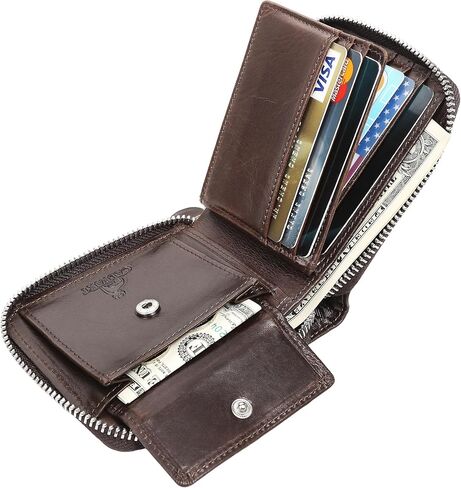 Slim Zipper Wallets For Men RFID Leather Mens Bifold Creidt Card Holder Zip Around Wallet With Coin Pocket in Kuwait