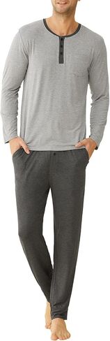Latuza Men's Bamboo Viscose Pajamas Set Henley Long Sleeves Top Pants in Saudi Arabia