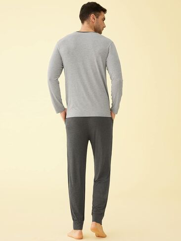 Latuza Men's Bamboo Viscose Pajamas Set Henley Long Sleeves Top Pants in Saudi Arabia