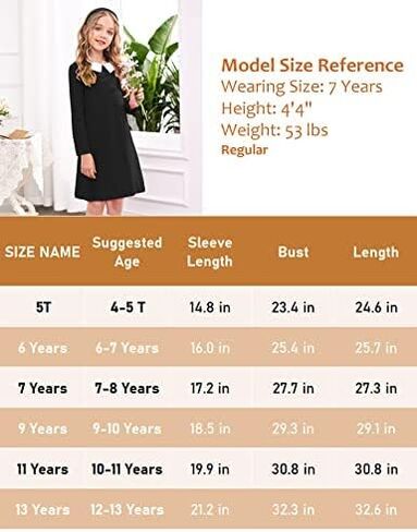 Arshiner Girls Long Sleeve Vintage Peter Pan Collar T-Shirt Dress Age 4-13 Years in Saudi Arabia