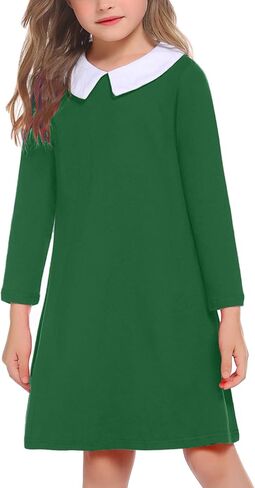Arshiner Girls Long Sleeve Vintage Peter Pan Collar T-Shirt Dress Age 4-13 Years in Saudi Arabia