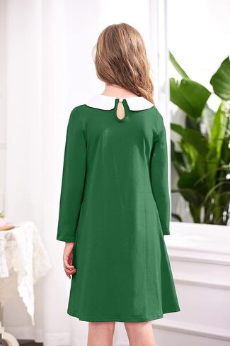 Arshiner Girls Long Sleeve Vintage Peter Pan Collar T-Shirt Dress Age 4-13 Years in Saudi Arabia