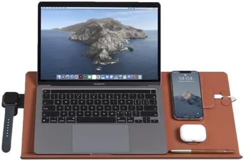 MOFT Multifunctional Desk Mat Water-Resistant PU Leather, Multi-Angle Laptop Stand, Tablet Stand, Phone Stand, Desktop Organizer, Adjustable Display Board, Sienna Brown in Saudi Arabia