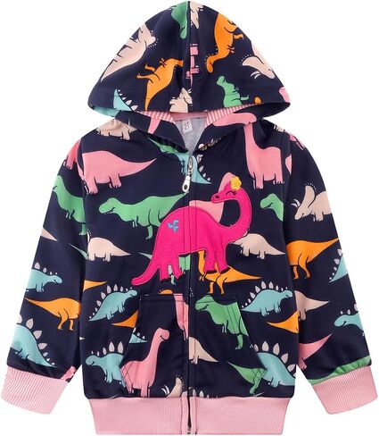 RETSUGO Girls Zip Up Hoodie Jacket Toddler Unicorn Rainbow Sweatshirt Kids Hooded Coat Casual Outerwear Size 2-7 Years in Saudi Arabia