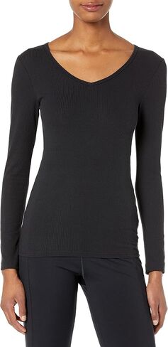 Amazon Essentials Women's Slim-Fit Layering Long Sleeve Knit Rib V-Neck (Available in Plus Size), Pack of 2 in Saudi Arabia