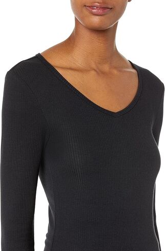 Amazon Essentials Women's Slim-Fit Layering Long Sleeve Knit Rib V-Neck (Available in Plus Size), Pack of 2 in Saudi Arabia