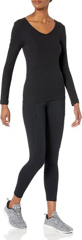 Amazon Essentials Women's Slim-Fit Layering Long Sleeve Knit Rib V-Neck (Available in Plus Size), Pack of 2 in Saudi Arabia