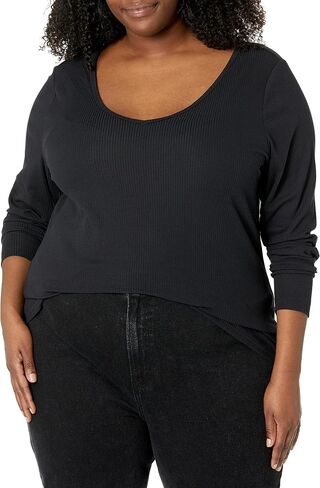 Amazon Essentials Women's Slim-Fit Layering Long Sleeve Knit Rib V-Neck (Available in Plus Size), Pack of 2 in Saudi Arabia
