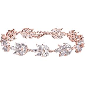 SWEETV Bracelet Wedding Bridal for Brides,Bridesmaid-Crystal Cubic Zirconia Bracelet Leaf Vine Vintage Style