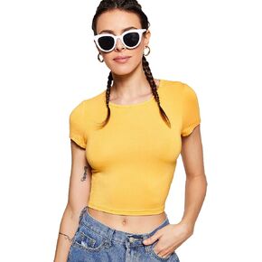SweatyRocks Women's Basic Short Sleeve Scoop Neck Crop Top in Saudi Arabia