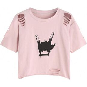 تي شيرت SweatyRocks نسائي قصير الأكمام مطبوع عليه رسومات جرافيكية in Kuwait