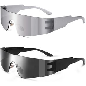NULOOQ Y2K Rimless Futuristic Wrap Around Sunglasses Women Men, Trendy Cyberpunk Visor Sunglasses Monoblock Cyclops Shades in Kuwait