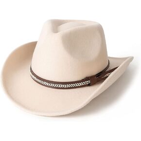 EOGIMI Men & Women's Classic Wide Brim Western Felt Cowboy Cowgirl Hat with Belt Buckle