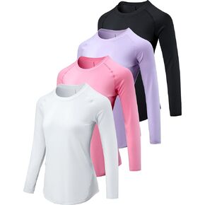 4 Pack Womens Long Sleeve Tops with Thumb Holes, Athletic Workout Shirts Dry Fit Crewneck Tees in Saudi Arabia