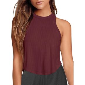 LASLULU Womens Crop Tops Sleeveless Workout Tops Halter Neck Flowy Athletic Shirts Cropped Tank Tops Muscle Tank