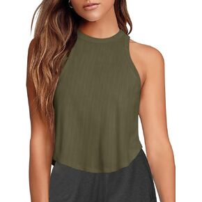 LASLULU Womens Crop Tops Sleeveless Workout Tops Halter Neck Flowy Athletic Shirts Cropped Tank Tops Muscle Tank in Saudi Arabia