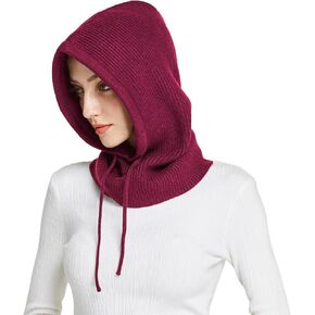 Facecozy Winter Hats for Women, Warm Hooded Scarf Hat for Women Balaclava Knit Skull Cap Beanie Hat with Drawstring