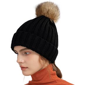 قبعات شتوية من Nimalpal للنساء - قبعة شتوية للنساء مع فراء صناعي دافئ وقبعة جمجمة سميكة قبعة صغيرة سوداء in Kuwait