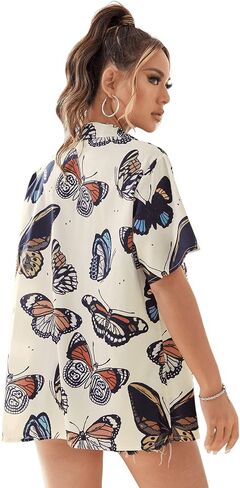 SweatyRocks Women's Short Sleeve Cute Print Button Down Shirt Tops in Kuwait