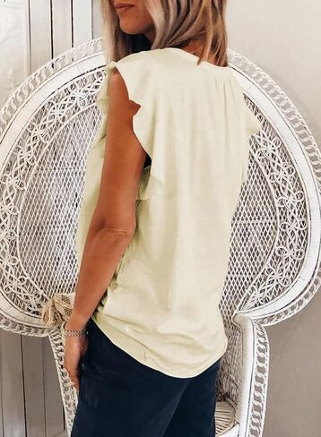 Dokotoo Women's Casual V Neck Ruffle Sleeve Summer Tank Tops Shirts in Kuwait
