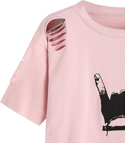 SweatyRocks Women's Short Sleeve T Shirt Graphic Print Distressed Crop Top in Saudi Arabia