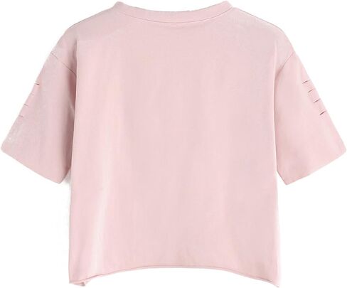 SweatyRocks Women's Short Sleeve T Shirt Graphic Print Distressed Crop Top in Saudi Arabia