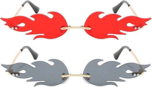 JOVAKIT النار لهب النظارات الشمسية للنساء الرجال ريترو خمر بدون شفة نظارات شمسية النار على شكل فرملس النظارات حماية من الأشعة فوق البنفسجية in Kuwait
