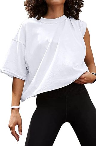Women's Summer Short Sleeve Crop Tops Cotton Athletic Yoga Running T-Shirts | Basic Stretch Casual Crop Top, Summer Sweat Shirt, Active Womens Golf Tops, Crew Neck Gym Hiking Yoga Shirts for Women in Saudi Arabia