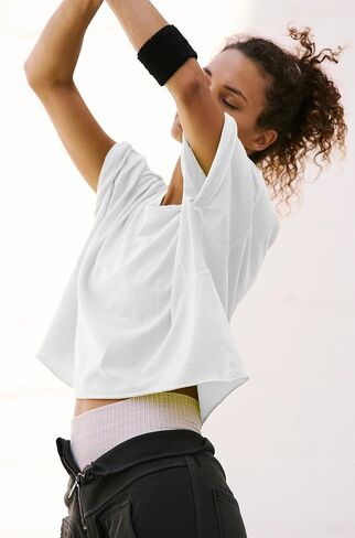 Women's Summer Short Sleeve Crop Tops Cotton Athletic Yoga Running T-Shirts | Basic Stretch Casual Crop Top, Summer Sweat Shirt, Active Womens Golf Tops, Crew Neck Gym Hiking Yoga Shirts for Women in Saudi Arabia