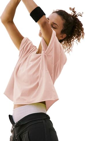Women's Summer Short Sleeve Crop Tops Cotton Athletic Yoga Running T-Shirts | Basic Stretch Casual Crop Top, Summer Sweat Shirt, Active Womens Golf Tops, Crew Neck Gym Hiking Yoga Shirts for Women in Saudi Arabia