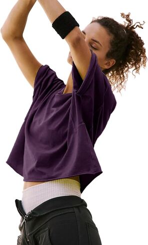Women's Summer Short Sleeve Crop Tops Cotton Athletic Yoga Running T-Shirts | Basic Stretch Casual Crop Top, Summer Sweat Shirt, Active Womens Golf Tops, Crew Neck Gym Hiking Yoga Shirts for Women in Saudi Arabia