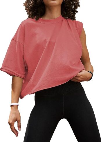 Women's Summer Short Sleeve Crop Tops Cotton Athletic Yoga Running T-Shirts | Basic Stretch Casual Crop Top, Summer Sweat Shirt, Active Womens Golf Tops, Crew Neck Gym Hiking Yoga Shirts for Women in Saudi Arabia