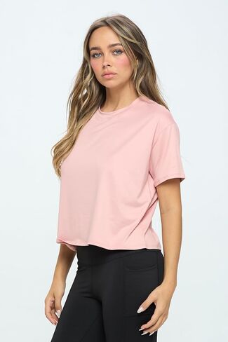 Knit Riot Women’s Crop Top – Short Sleeve Soft Boxy Crewneck Casual Active Workout Yoga Running Cropped Tee T Shirts in Kuwait