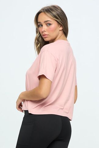 Knit Riot Women’s Crop Top – Short Sleeve Soft Boxy Crewneck Casual Active Workout Yoga Running Cropped Tee T Shirts in Kuwait