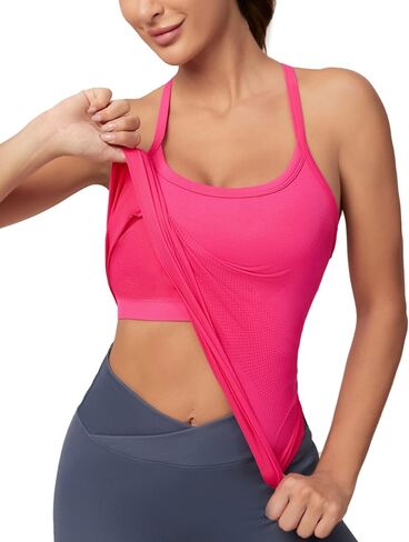 MathCat Workout Tank Tops for Women with Built in Bra, Sleeveless Gym Tops Seamless Racerback Athletic Yoga Shirts in Kuwait