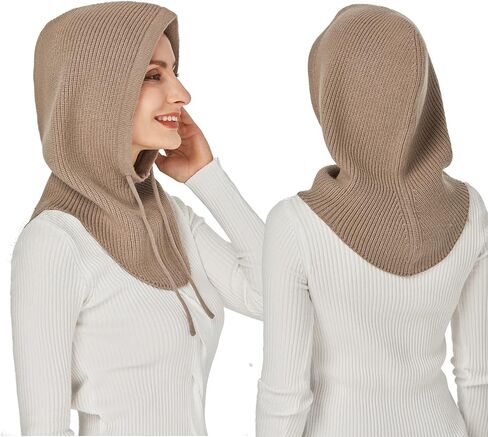 قبعات الشتاء Facecozy للنساء، قبعة وشاح دافئة بغطاء للرأس للنساء قبعة جمجمة بالاكلافا متماسكة مع رباط in Kuwait