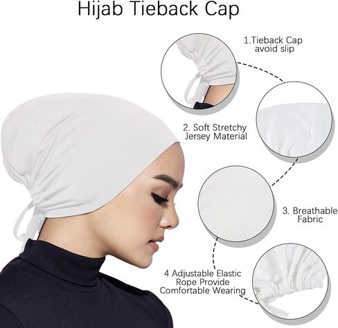 Faticinfa Under Scarf Hijab Cap with Tie-Back Closure Jersey Hijab Inner Caps with Rope Hijab Bonnet for Muslim Women in Saudi Arabia