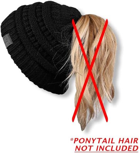 قبعة صغيرة مضلعة صلبة للنساء من Funky Junque Ponytail Messy Bun BeanieTail in Kuwait