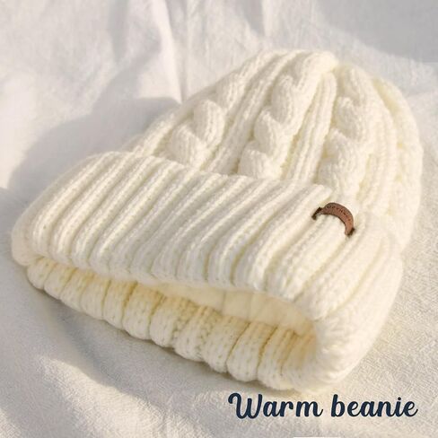 Camptrace Fleece Lined Cable Knit Winter Hats for Women Beanie Hat Warm Snow Ski Skull Cap Beige in Saudi Arabia