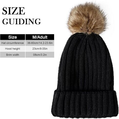 قبعات شتوية من Nimalpal للنساء - قبعة شتوية للنساء مع فراء صناعي دافئ وقبعة جمجمة سميكة قبعة صغيرة سوداء in Kuwait