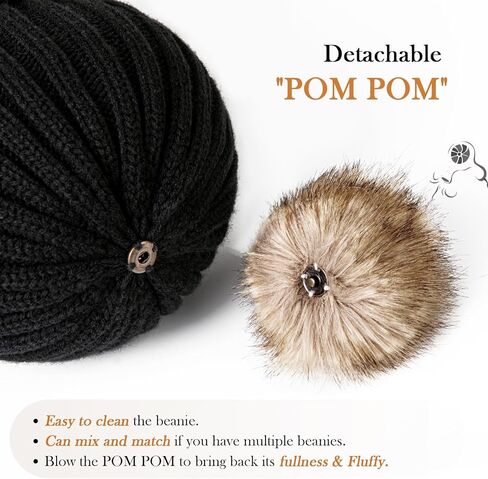 قبعات شتوية من Nimalpal للنساء - قبعة شتوية للنساء مع فراء صناعي دافئ وقبعة جمجمة سميكة قبعة صغيرة سوداء in Kuwait