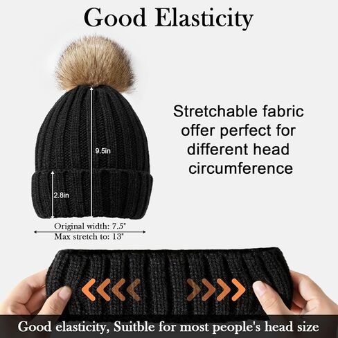 قبعات شتوية من Nimalpal للنساء - قبعة شتوية للنساء مع فراء صناعي دافئ وقبعة جمجمة سميكة قبعة صغيرة سوداء in Kuwait