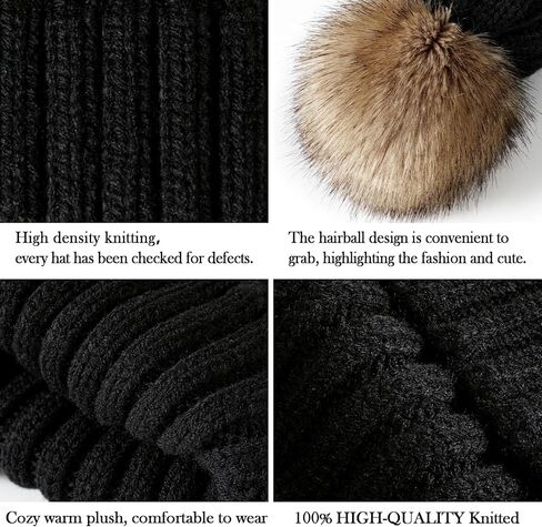 قبعات شتوية من Nimalpal للنساء - قبعة شتوية للنساء مع فراء صناعي دافئ وقبعة جمجمة سميكة قبعة صغيرة سوداء in Kuwait