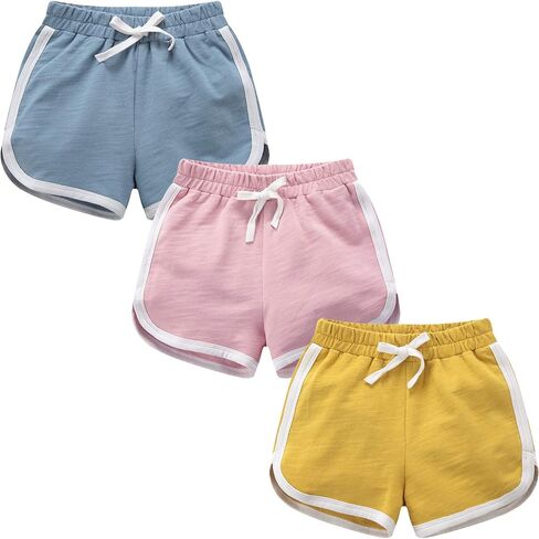 Girls Boys 3 Pack Running Athletic Cotton Shorts, Kids Baby Workout and Fashion Dolphin Summer Beach Sports in Kuwait