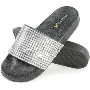 Fur Story Womens Slides House Slippers Rhinestone Glitter Slides Cute bling Flat for Women Platform Sandals Cozy Bedroom Slippers Shower Shoes in Kuwait