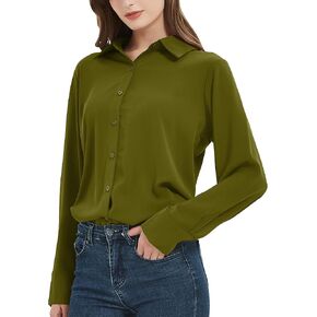 SPRING SEAON Women's Button Down Shirts Causal Collared Blouses Work Office Long Sleeve Chiffon Blouse for Ladies