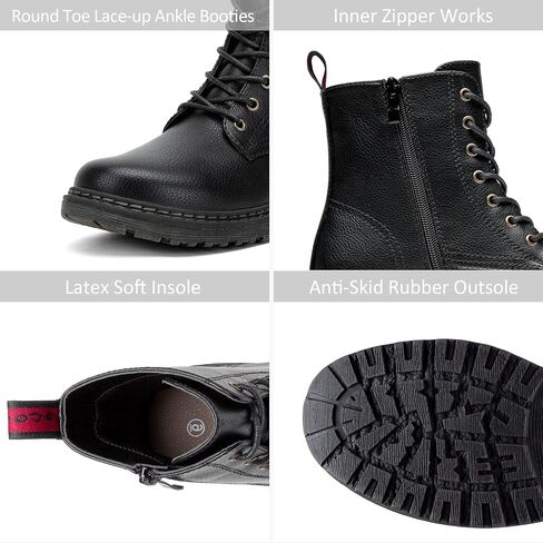 Women's Combat Boots Lace Up Ankle Booties with Side Zipper | Short, flat, comfortable, fashion casual dress style, low heel, motorcycle, work, everyday wear in Saudi Arabia