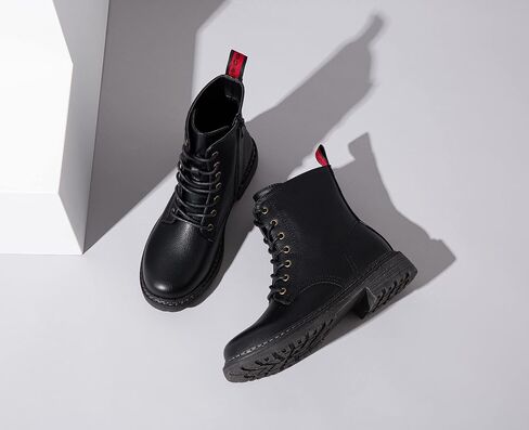 Women's Combat Boots Lace Up Ankle Booties with Side Zipper | Short, flat, comfortable, fashion casual dress style, low heel, motorcycle, work, everyday wear in Saudi Arabia